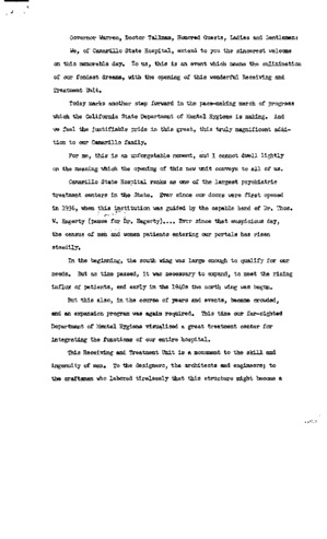 Dr. Franklin Garrett's Speech at Opening of Receiving and Treatment Center; thumbnail