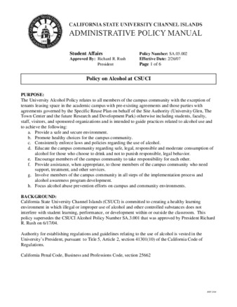 SA.03.002 - Policy on Alcohol at CSUCI (Superseded by SA.03.003) thumbnail