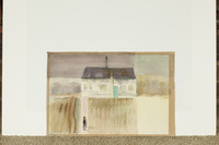 Old White House With Blue door, Man Walking thumbnail