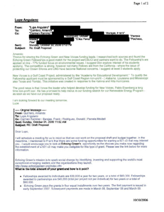 Correspondence regarding Echoing Green and New Voices funding thumbnail