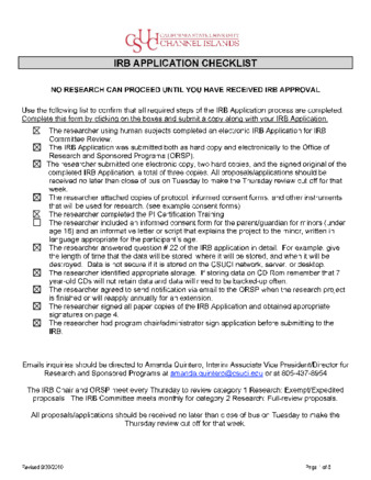 Institutional Review Board (I.R.B) Completed Application Checklist thumbnail