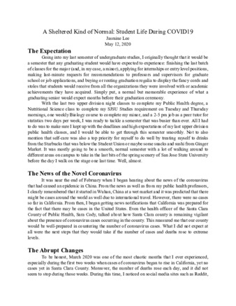 Jasmine Lee Narrative, "A Sheltered Kind of Normal: Student Life During COVID-19" thumbnail