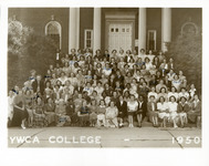 Group portrait of women sitting on the steps of a brick building thumbnail