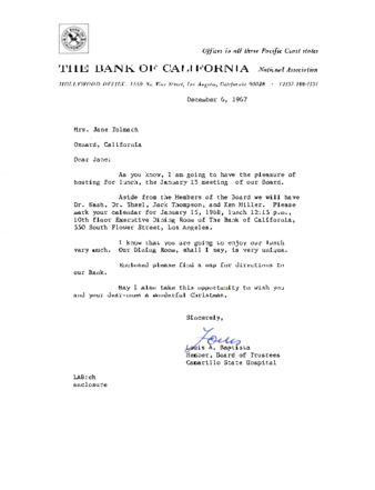 Letter to Jane Tolmach; from Louis A. Baptista thumbnail