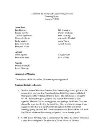 University Planning and Coordinating Council Meeting Notes January 29, 2009 thumbnail