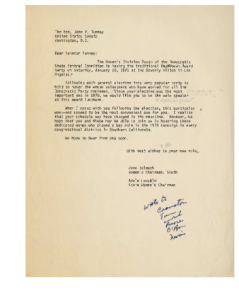Letter to John V. Tunney from Jane Tolmach and Adele Leopold thumbnail