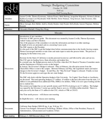 Budgeting Committee minutes for October 30, 2008 thumbnail