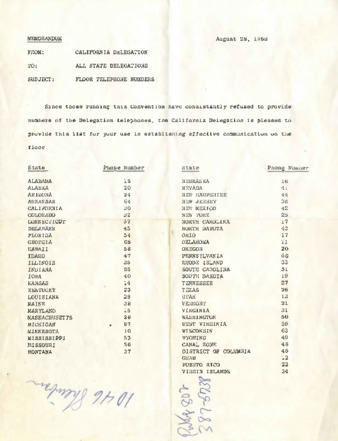 Floor telephone numbers for Democratic National Convention thumbnail