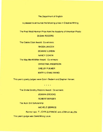 Creative Writing Prize Winners List thumbnail