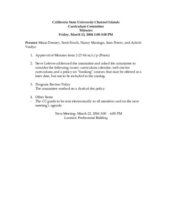 Curriculum Committee Meeting Minutes for March 12, 2004 thumbnail