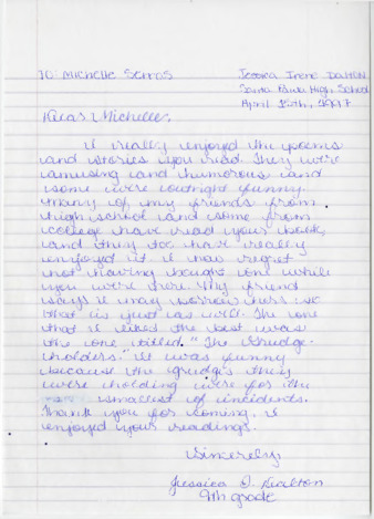 Letter from Jessica Irene Dalton thumbnail