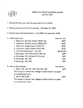 Student Fee Committee Agenda and Documents - Apr 14, 2009 thumbnail