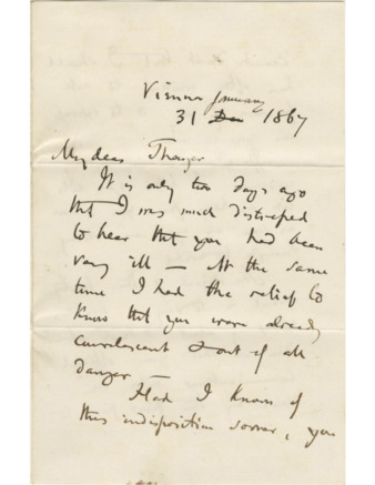 Letter from John Lothrop Motley to A. W. Thayer (1867-01-31) thumbnail