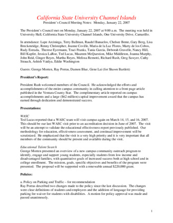 California State University Channel Islands: President's Council Meeting Notes: Monday January 22, 2007 thumbnail