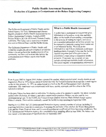 Public Health Assessment Summary Evaluation of Exposure to Contaminants at the Halaco Engineering Company thumbnail