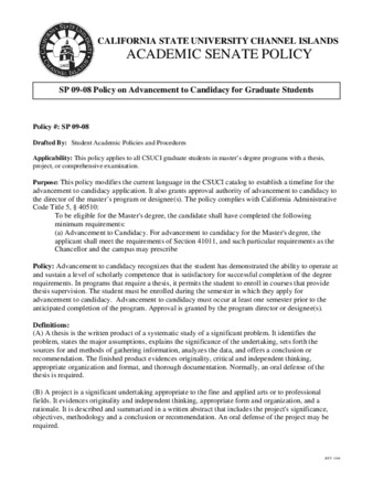 SP 09-08 Policy on Advancement to Candidacy for Graduate Students thumbnail