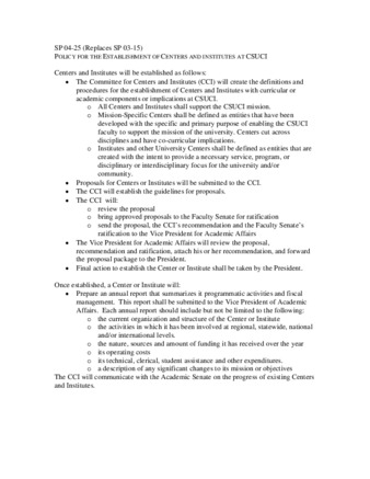 SP 04-25 Policy for the Establishment of Centers and Institutes - Replaces SP 03-15 thumbnail