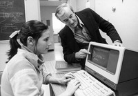 Lynn Biro at a computer graphics terminal. thumbnail