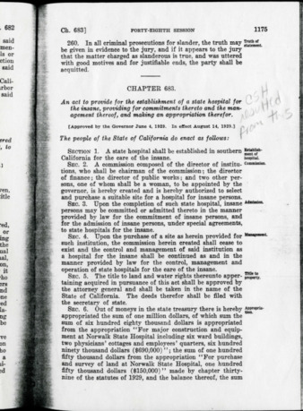 An Act to Provide for the Establishment of a State Hospital for the Insane thumbnail