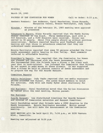 Minutes March 19, 1985 thumbnail
