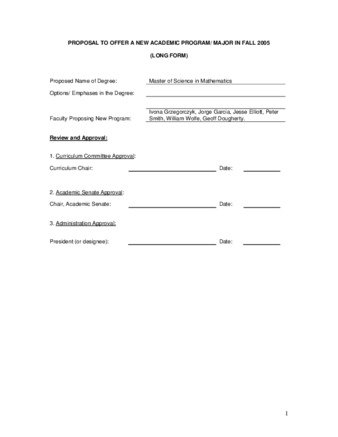 SP 04-13 Proposal to Offer a New Academic Program - Major in Fall 2005 - Master of Science in Mathematics thumbnail