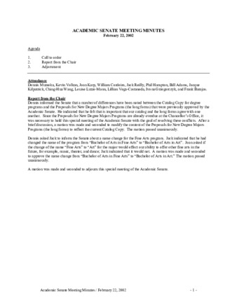 Academic Senate Meeting Minutes for February 22, 2002 thumbnail