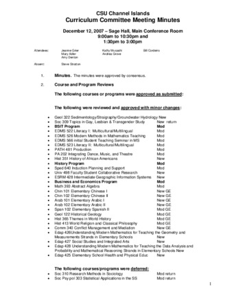 Curriculum Committee Meeting Minutes for December 12, 2007 thumbnail