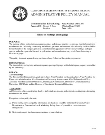 CM.02.004 Policy on Postings and Signage (Supersedes CM.02.002 & SA.07.009) thumbnail