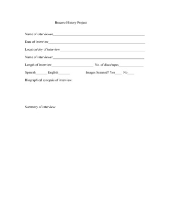 Bracero Oral History Interview Summary Sheet thumbnail