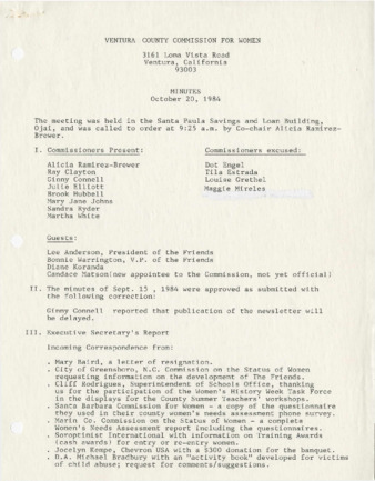 Minutes October 20, 1984 thumbnail