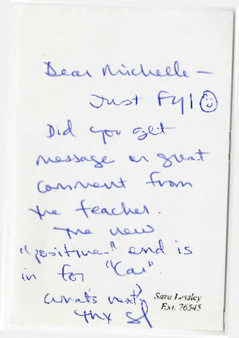 Handwritten note to Michele Serros thumbnail