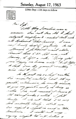 Diary entry by Patricia Whiting, August 17, 1963 thumbnail
