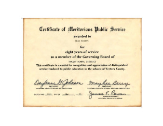 May 1981 Certificate of Meritorious Public Service thumbnail