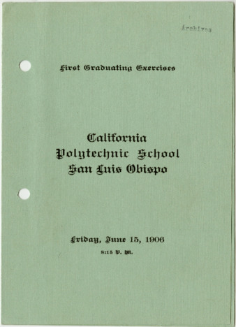 First Graduating Exercises program, June 15, 1906 thumbnail