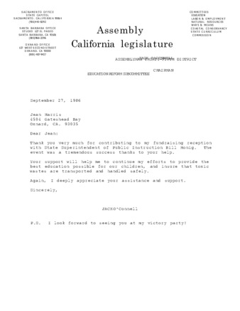 1986_09_27 Letter to Jean Harris thumbnail