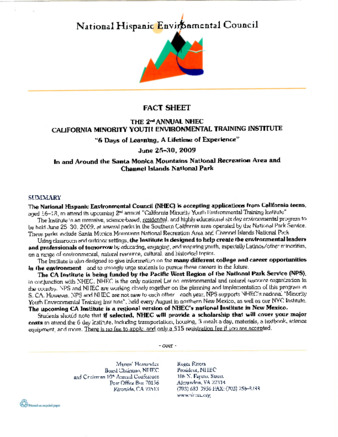 Fact Sheet: The 2nd Annual NHEC California Minority Youth Environmental Training Institute thumbnail