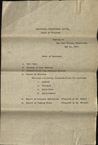 Report of Director to Board of Trustees, California Polytechnic School, May 14, 1910 thumbnail