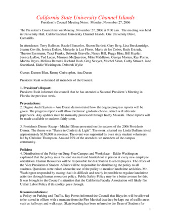 California State University Channel Islands: President's Council Meeting Notes: Monday, November 27, 2006 thumbnail