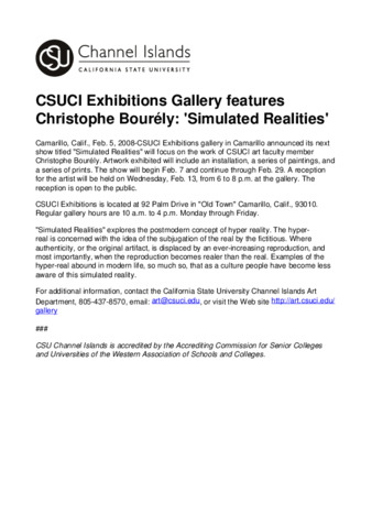 CSUCI Exhibitions Gallery features Christophe Bourély: 'Simulated Realities' thumbnail