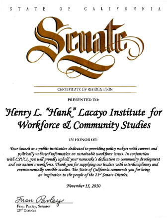 State of California Senate Certificate of Recognition: Fran Pavely thumbnail