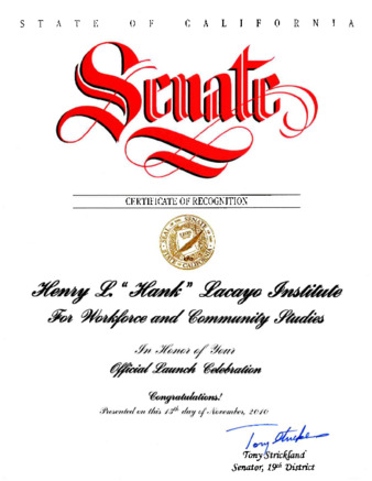 State of California Senate Certificate of Recognition: Tony Strickland thumbnail