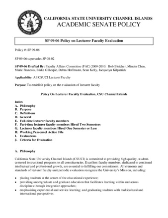 SP 09-06 Policy on Lecturer Faculty Evaluation (supersedes SP 08-02) thumbnail