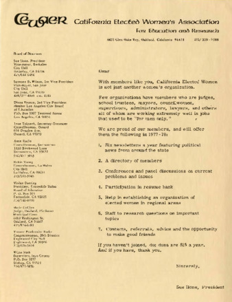 California Elected Women's Association for Education and Research membership letter thumbnail