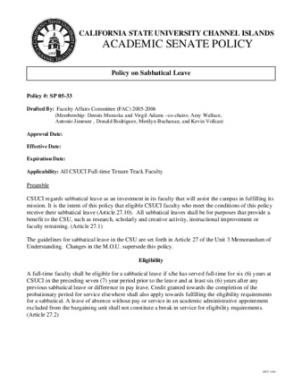 SP 05-33 Policy on Sabbatical Leave thumbnail