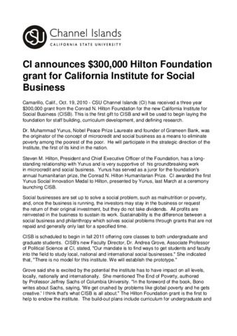 CI announces $300,000 Hilton Foundation grant for California Institute for Social Business thumbnail
