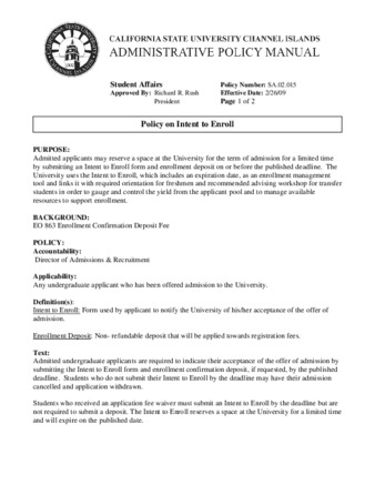 SA.02.015 - Policy on Intent to Enroll (Supersedes SA.02.007) thumbnail