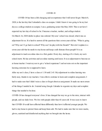 Chastity Avila COVID-19 Journal Entry thumbnail