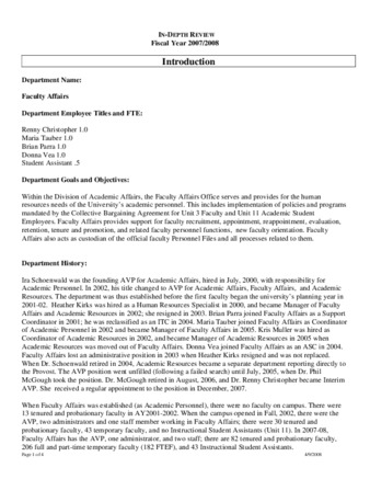 Academic Affairs - Faculty Affairs 2007-2008 In-Depth Review thumbnail