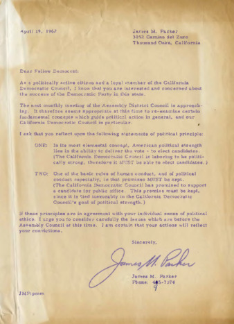 Letter from James M. Parker thumbnail