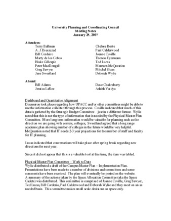 University Planning and Coordinating Council Meeting Notes January 25, 2007 thumbnail